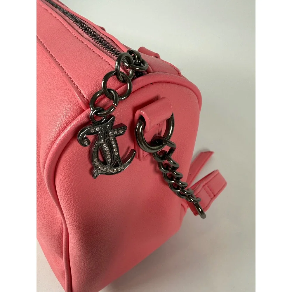 Juicy‎ Couture Pink Rhinestone Mini Satchel Crossbody Bag Gunmetal Logo Charm